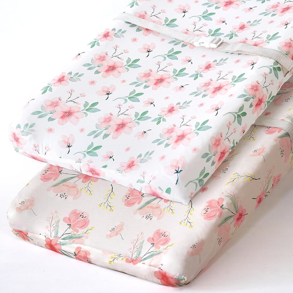Stretchy Changing Pad Covers for Baby Boys Girls,2 Pack Jersey Knit,Pink Blossom